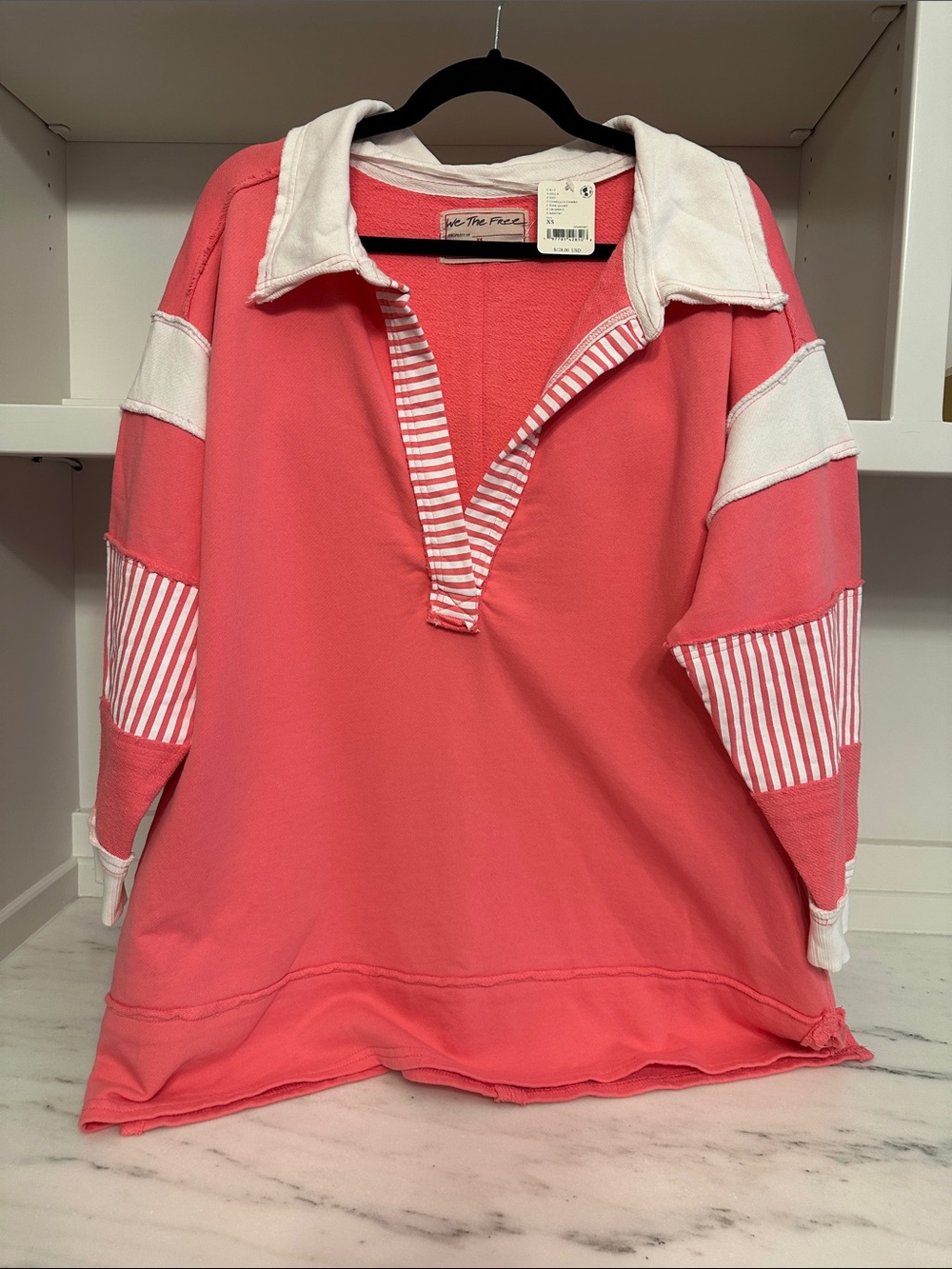Free The People xs Coral Stripe Polo-Style Women's Top.  New
